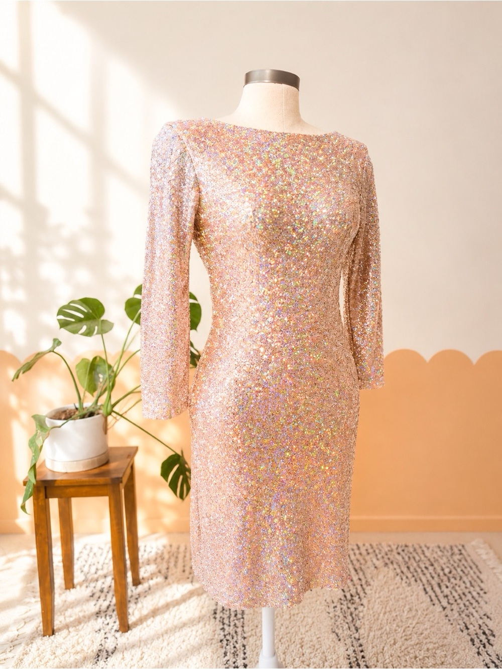 Topshop Iridescent Pink Sequin Long-Sleeve Sheath Dress